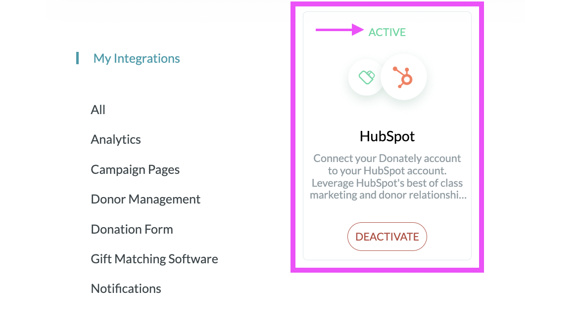 Find HubSpot in "Native Integrations". Follow prompts.